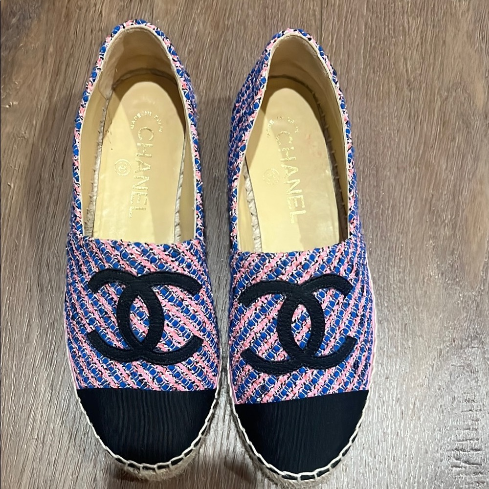 Chanel Pink and Blue Espadrille Flats